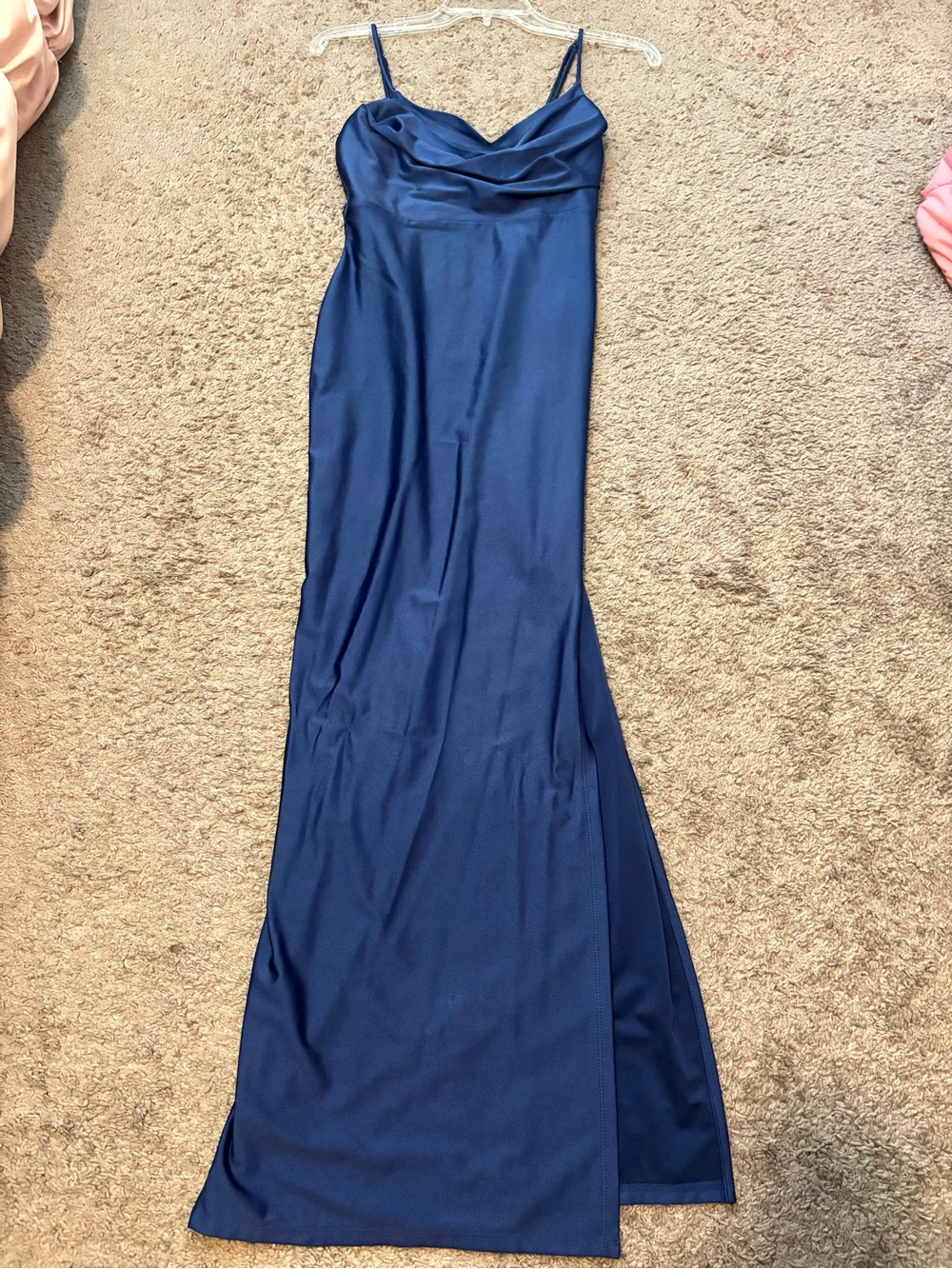 Cowl Neck Satin Slip Dress in Deep Blue for Weddings